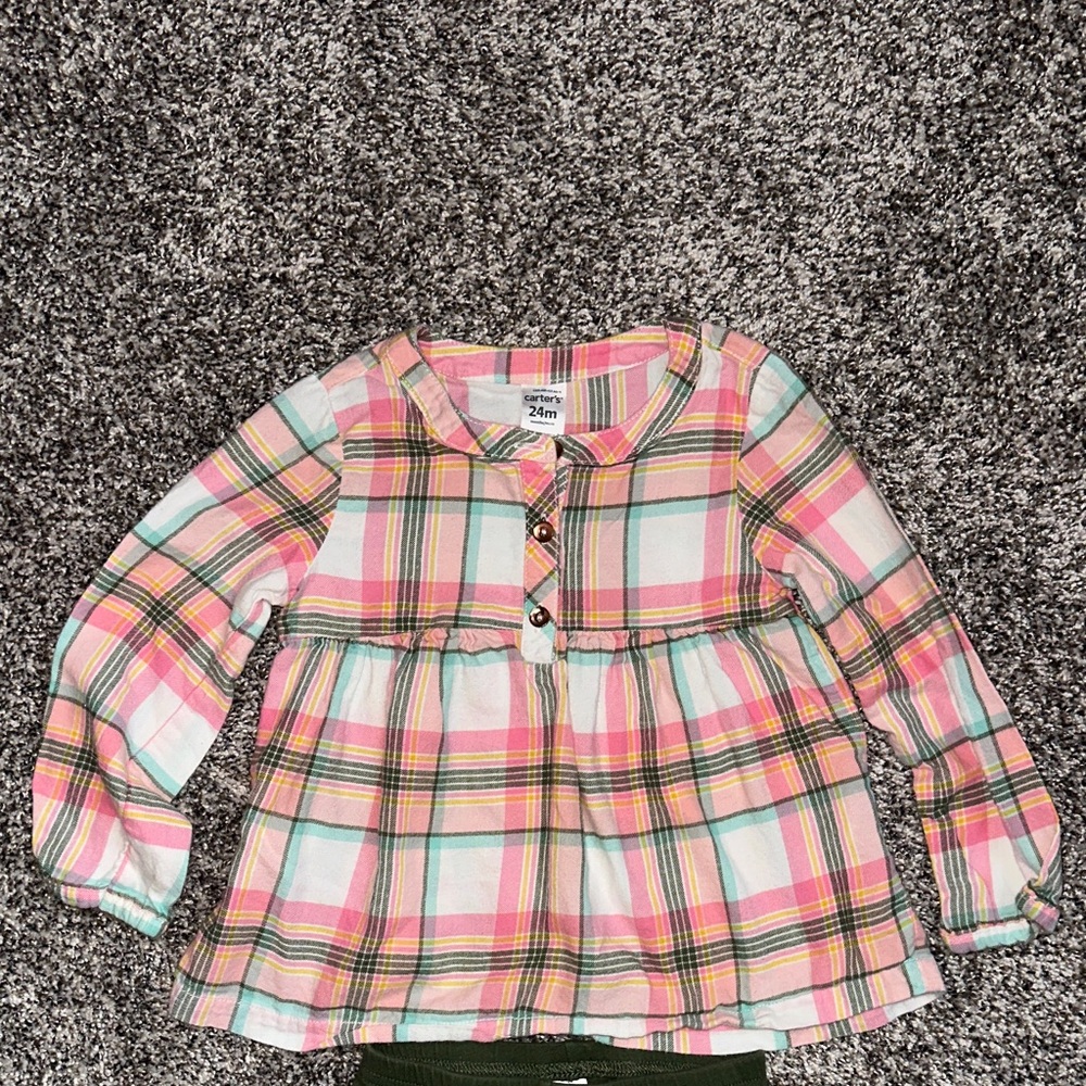Carter's Pink and Green Plaid Baby Shirt & Matching Green Pants - Picture 3 of 14